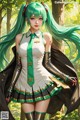 A woman with long green hair wearing a green and white outfit.