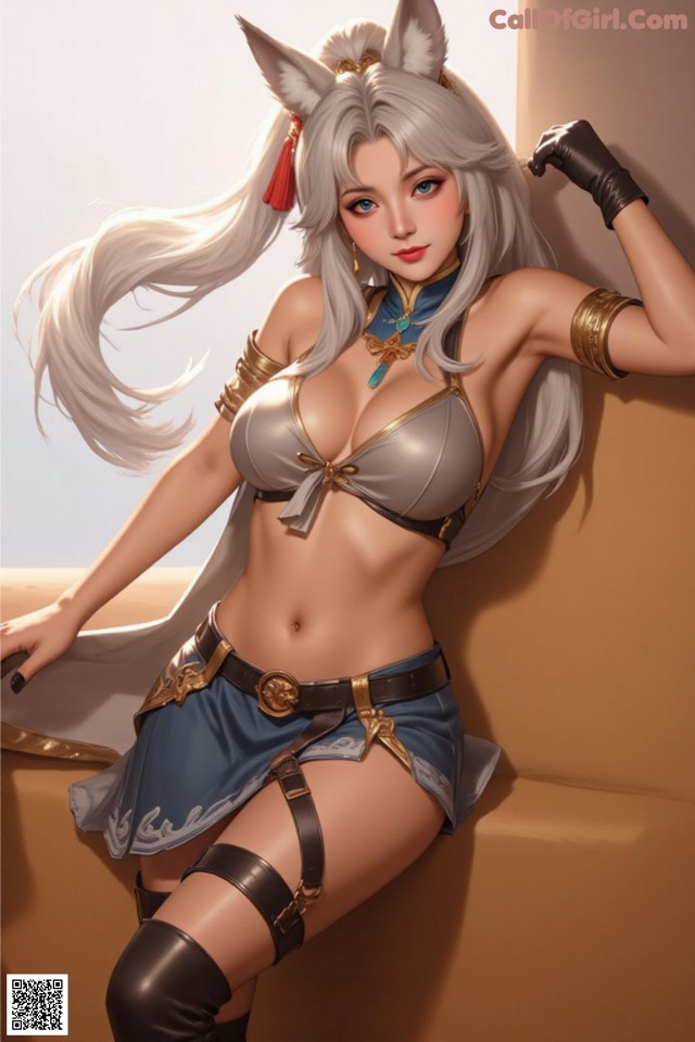 A woman in a bikini with a cat ears on her head.